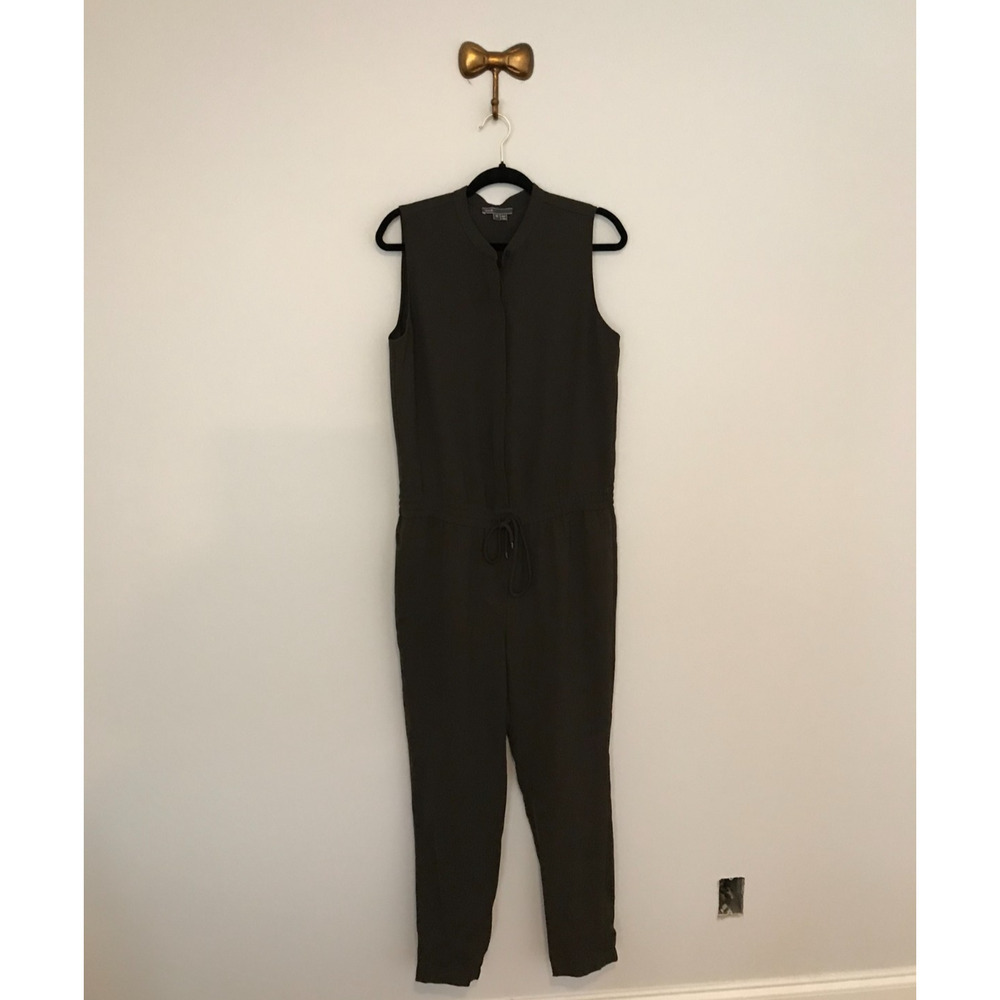Vince Women's Sleeveless Olive Green Drawstring Waist Jumpsuit - Size 10 - Picture 2 of 12